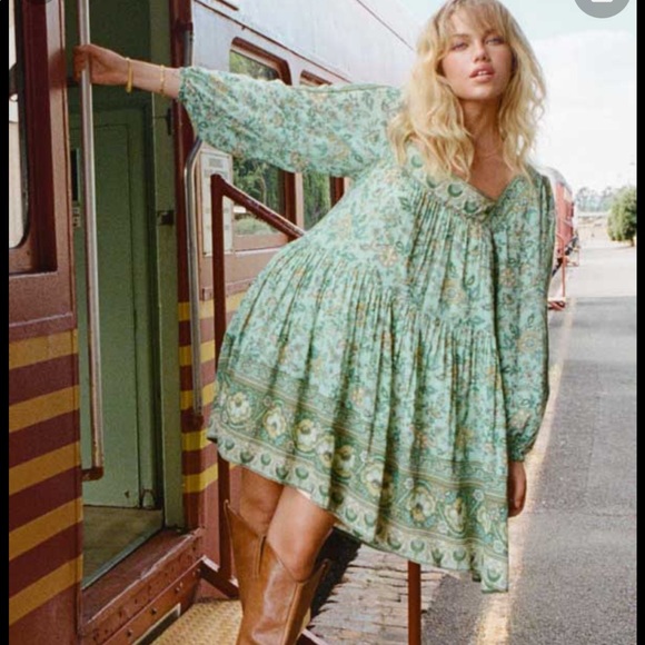 Spell Folk Song Mini Dress/ Tunic in Sage size XS - Picture 1 of 4